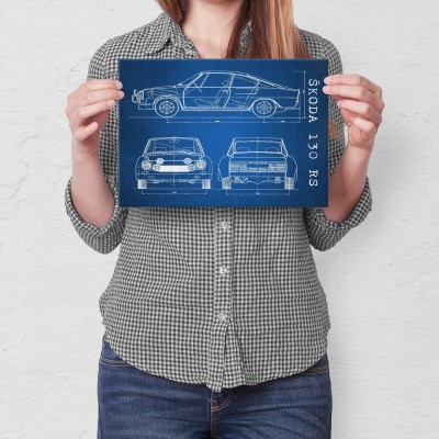 Plakat metalowy Skoda 130 RS Samochód Auto Motoryzacja Patent Tech Prezent