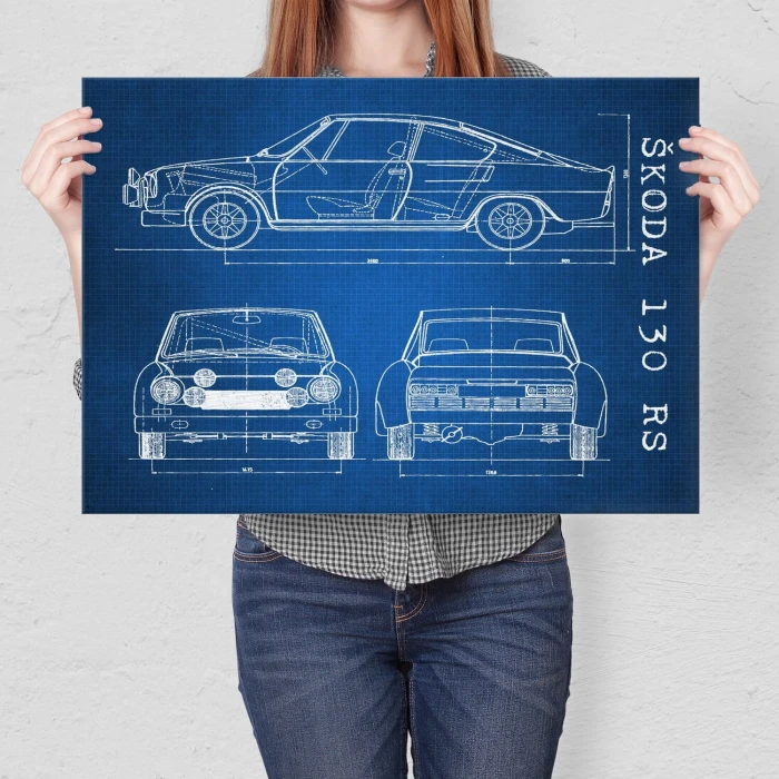 Plakat metalowy Skoda 130 RS Samochód Auto Motoryzacja Patent Tech Prezent