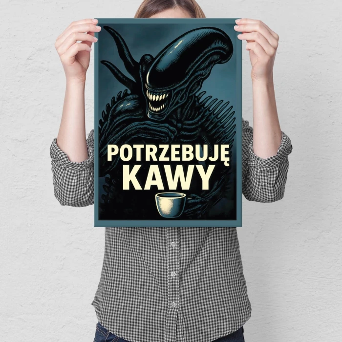 Plakat metalowy potrzebuję kawy Prezent