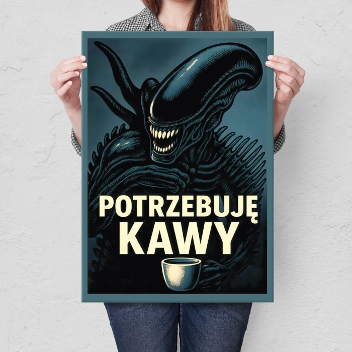 Plakat metalowy potrzebuję kawy Prezent