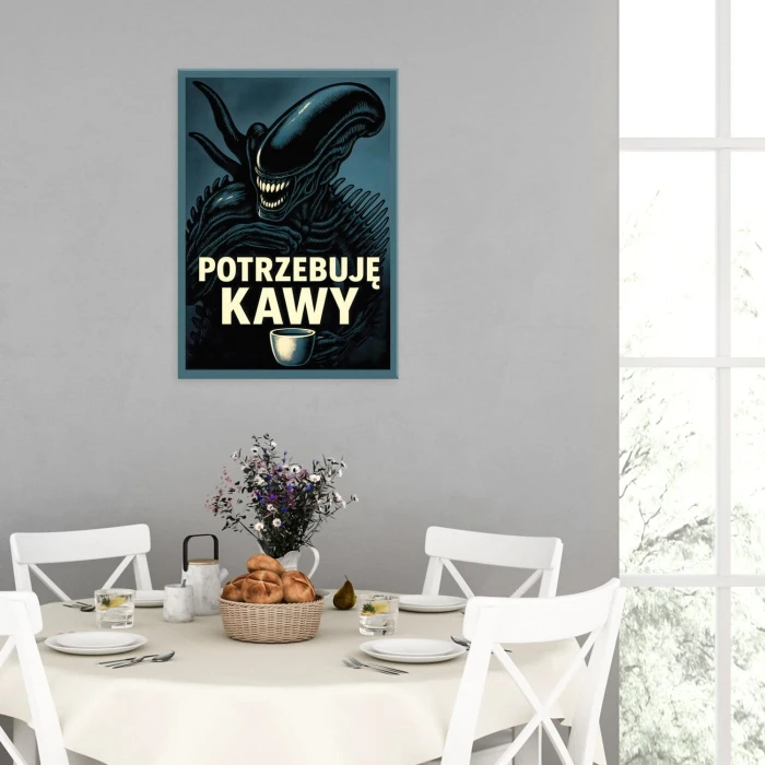Plakat metalowy potrzebuję kawy Prezent
