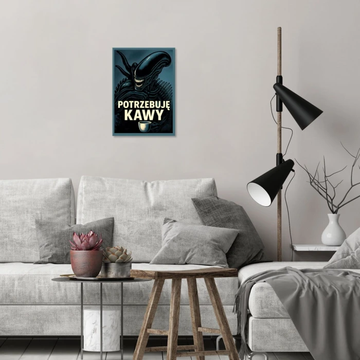 Plakat metalowy potrzebuję kawy Prezent