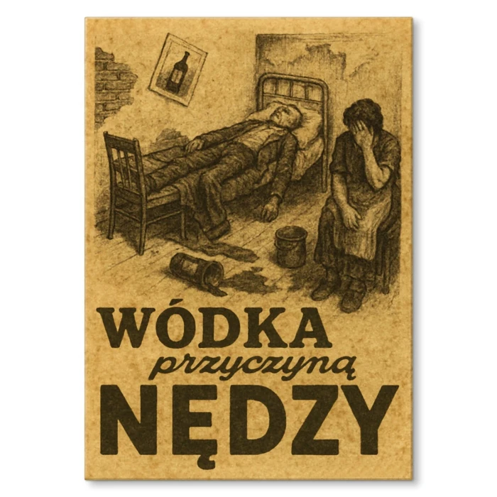 Plakat metalowy wódka przyczyną nędzy Prezent