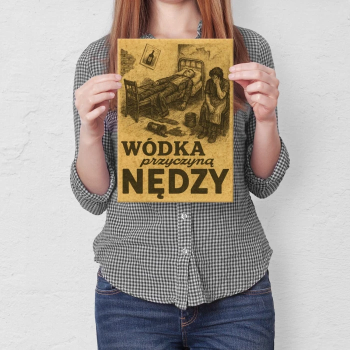 Plakat metalowy wódka przyczyną nędzy Prezent