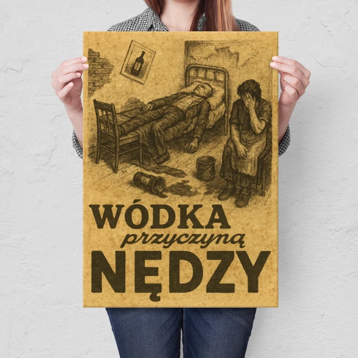 Plakat metalowy wódka przyczyną nędzy Prezent