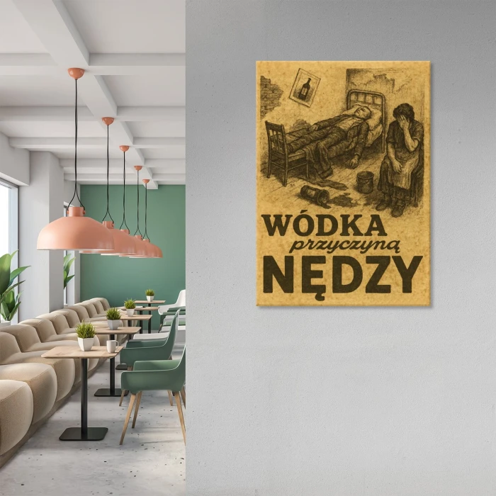 Plakat metalowy wódka przyczyną nędzy Prezent