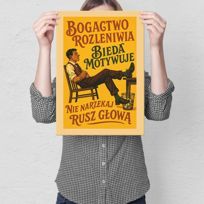 Plakat metalowy bogactwo rozleniwia Prezent