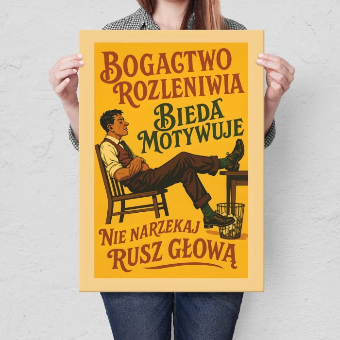 Plakat metalowy bogactwo rozleniwia Prezent