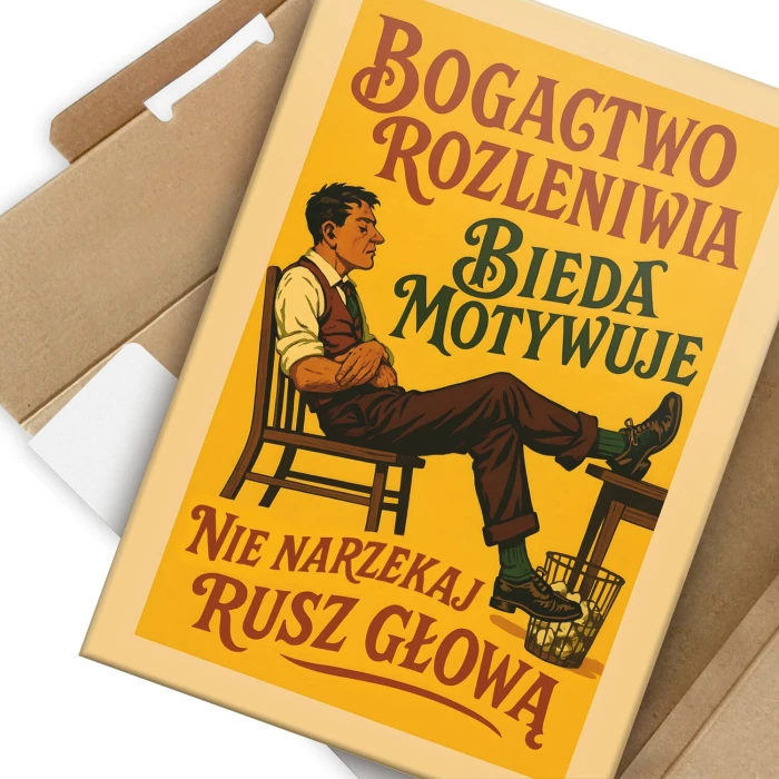 Plakat metalowy bogactwo rozleniwia Prezent
