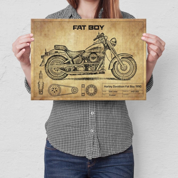 Plakat metalowy Harley Davidson Fat Boy 1990 Prezent