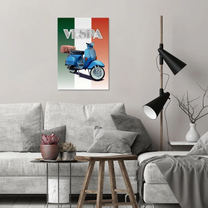 Plakat metalowy Skuter Vespa niebieski Prezent