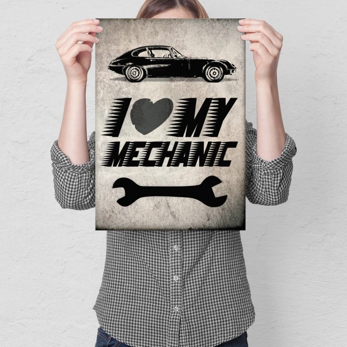Plakat metalowy I love Mechanik Prezent