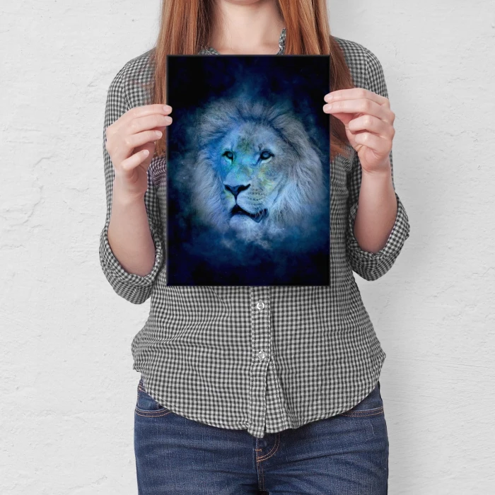 Plakat metalowy Niebieski lew Prezent