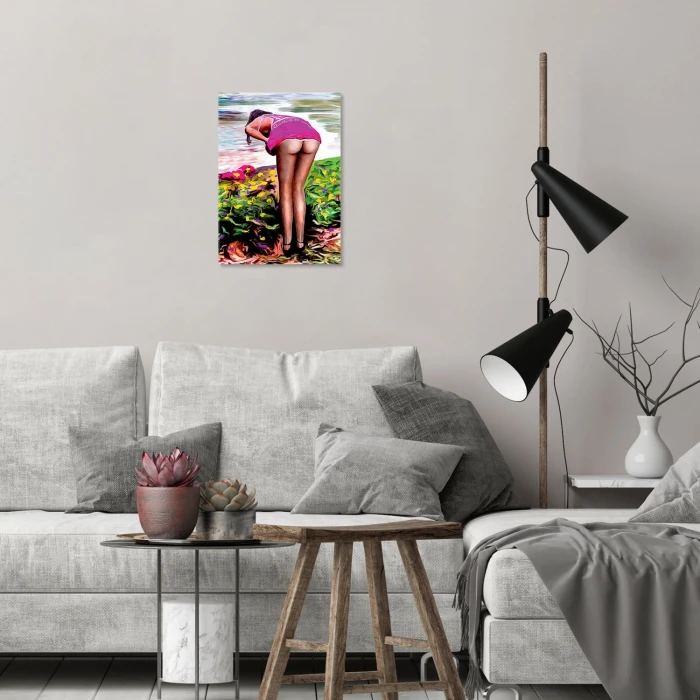 Plakat metalowy Zrywająca kwiaty Prezent