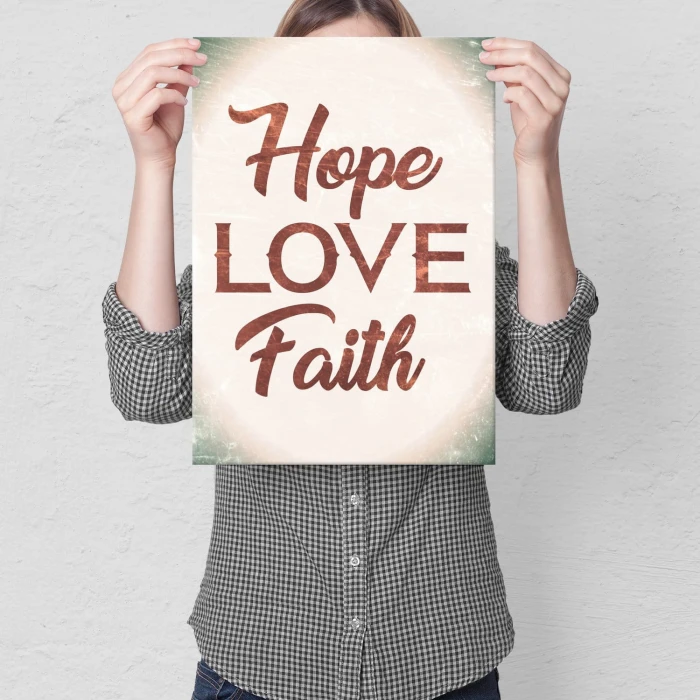 Plakat metalowy Hope Love Faith Prezent