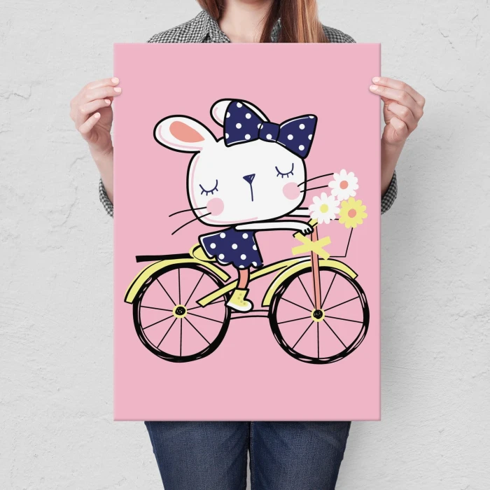 Plakat metalowy Królik na rowerze Prezent