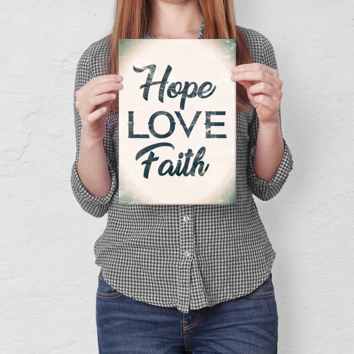 Plakat metalowy Hope Love Faith Prezent