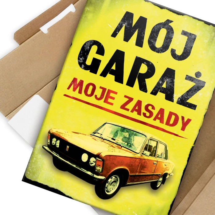 Plakat metalowy Mój garaż Fiat 125P Prezent