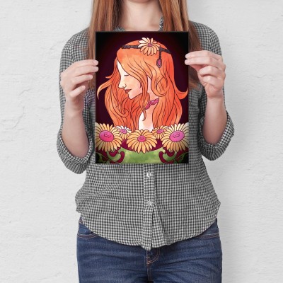 Plakat metalowy Dziewczyna z kwiatem Prezent