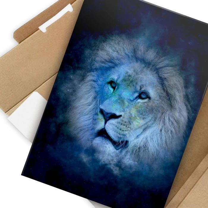 Plakat metalowy Niebieski lew Prezent