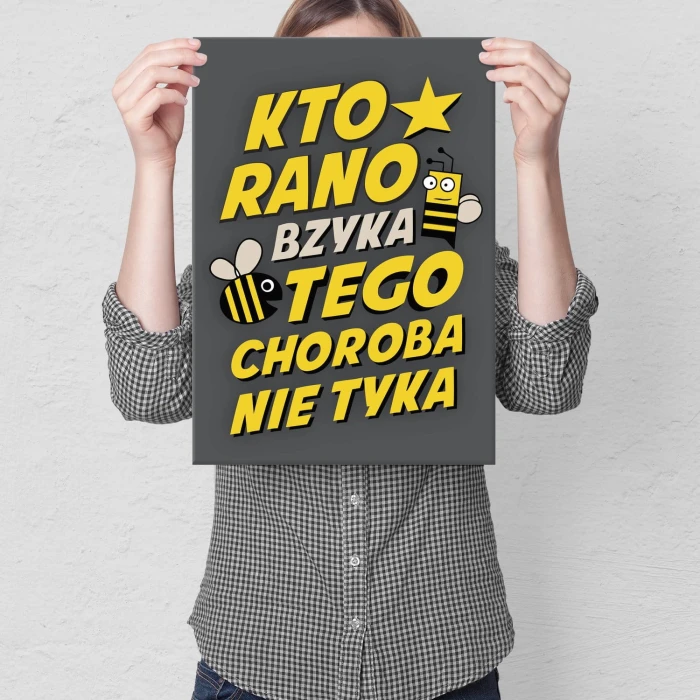 Plakat metalowy Kto rano bzyka Prezent