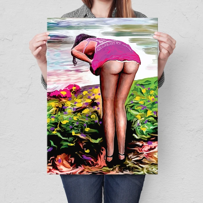 Plakat metalowy Zrywająca kwiaty Prezent