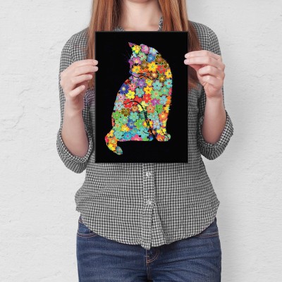 Plakat metalowy Kwiecisty kot Prezent