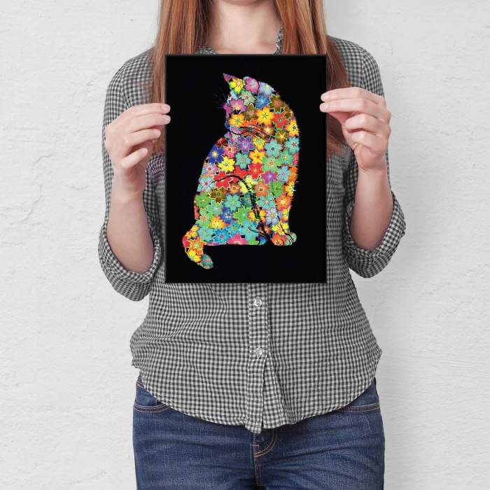 Plakat metalowy Kwiecisty kot Prezent