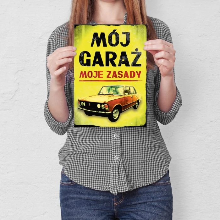 Plakat metalowy Mój garaż Fiat 125P Prezent