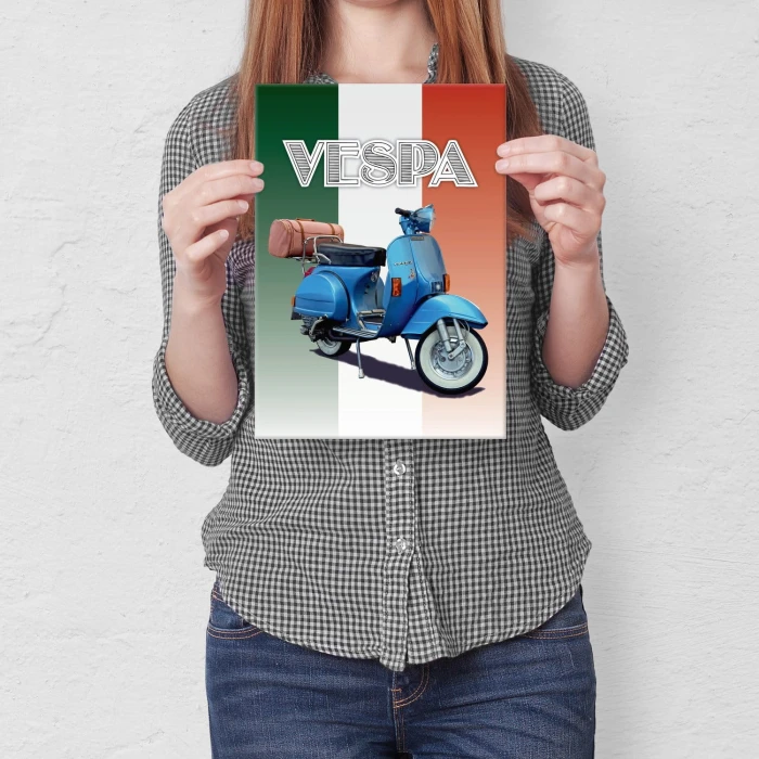 Plakat metalowy Skuter Vespa niebieski Prezent