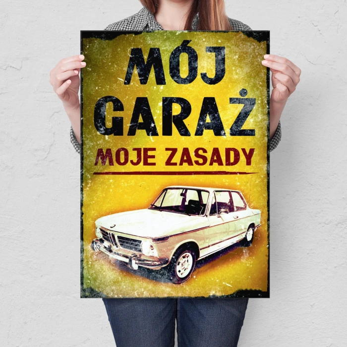 Plakat metalowy Mój garaż moje zasady BMW Prezent