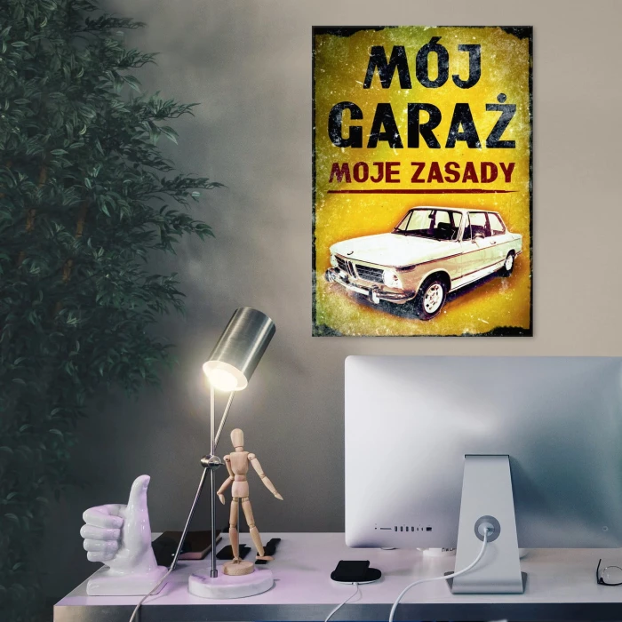 Plakat metalowy Mój garaż moje zasady BMW Prezent