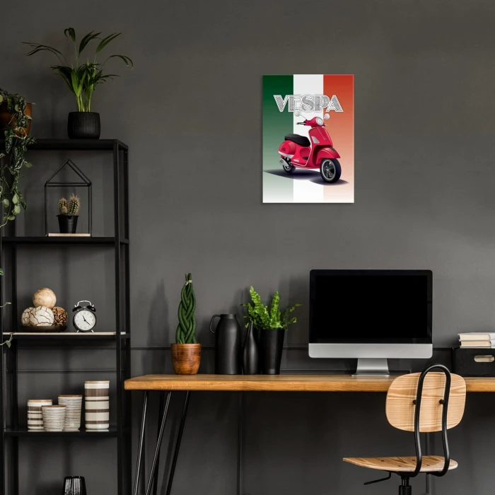 Plakat metalowy Skuter Vespa czerwony Prezent