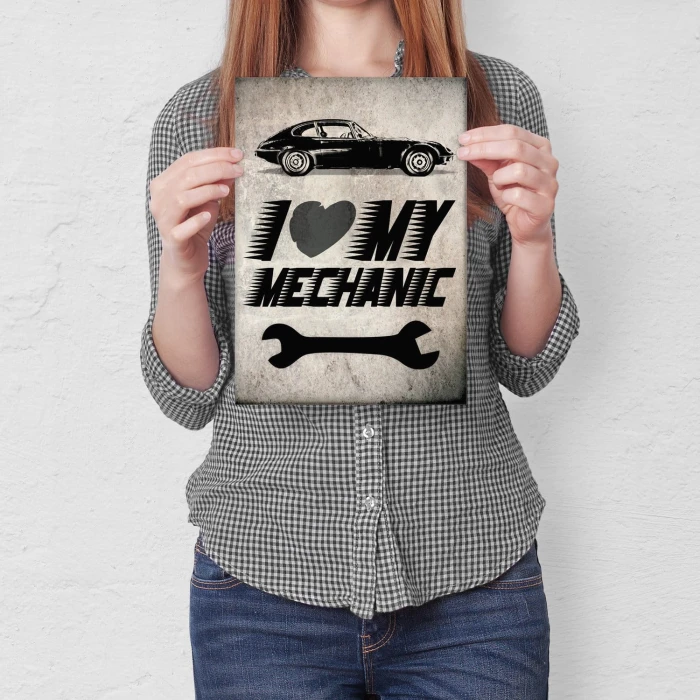 Plakat metalowy I love Mechanik Prezent