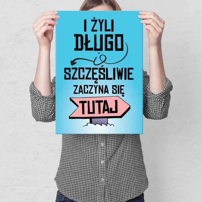Plakat metalowy Żyli długo i szczęśliwie Prezent