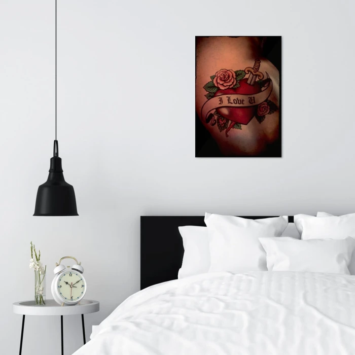 Plakat metalowy Kocham Cię tatuaż Prezent