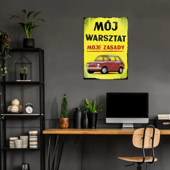 Plakat metalowy Mój warsztat 126p Prezent