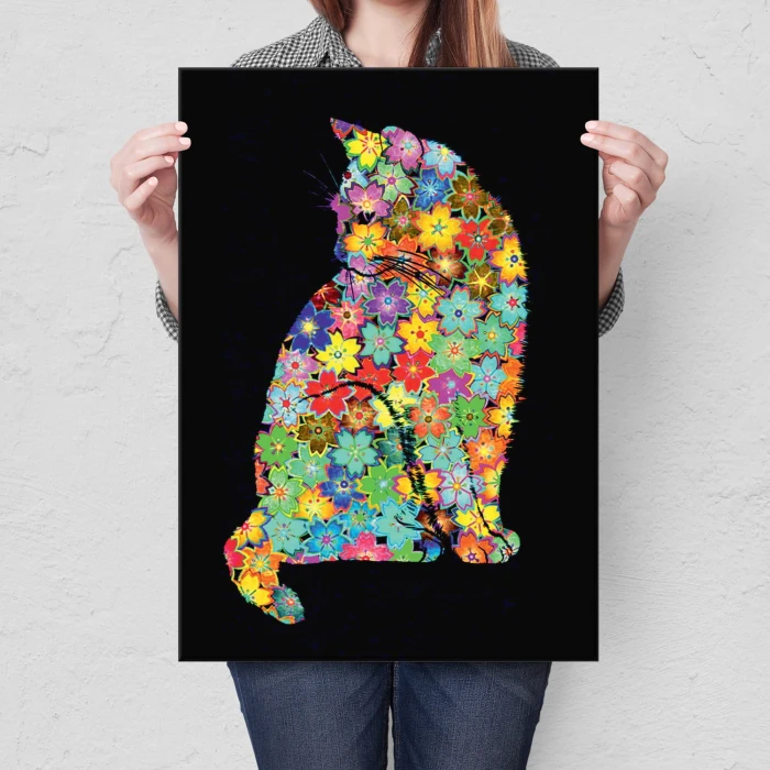 Plakat metalowy Kwiecisty kot Prezent