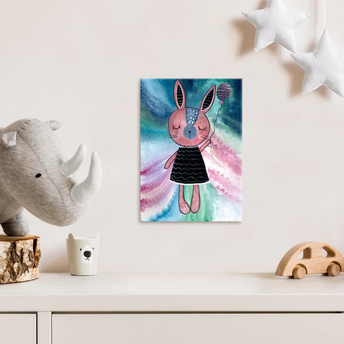 Plakat metalowy Różowy królik Prezent
