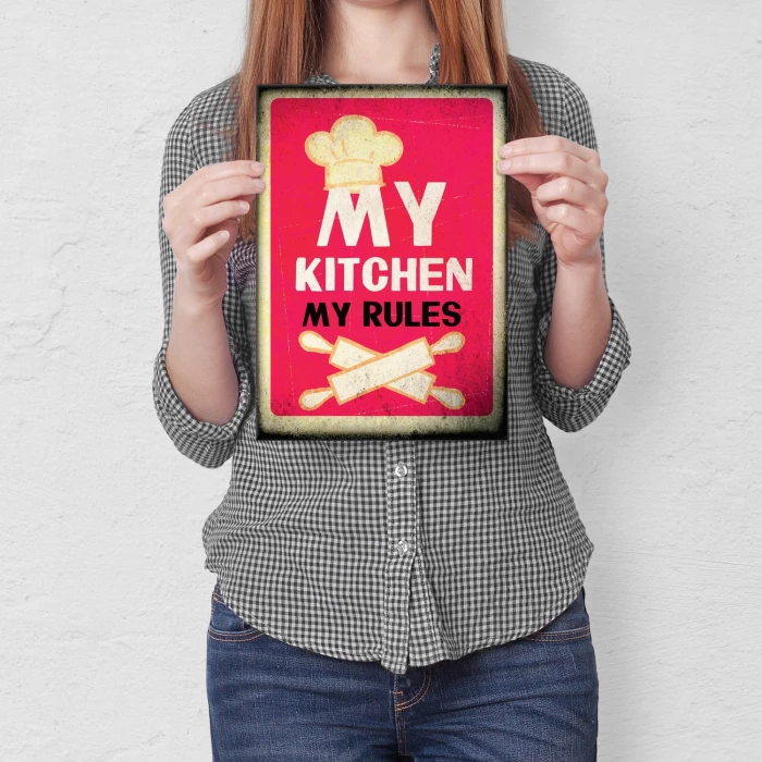 Plakat metalowy My kitchen my rules Prezent