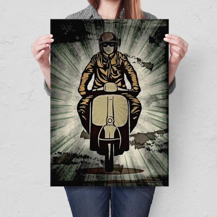 Plakat metalowy Facet na motorze Prezent