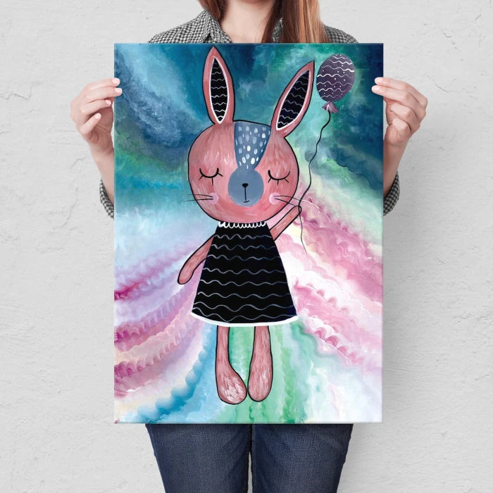 Plakat metalowy Różowy królik Prezent