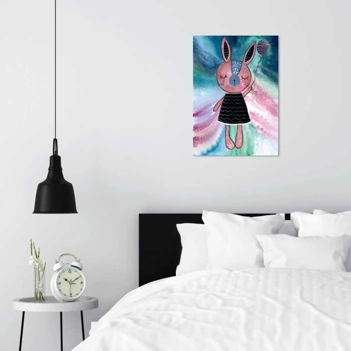 Plakat metalowy Różowy królik Prezent