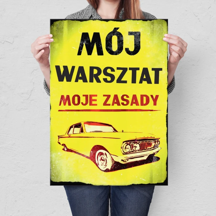 Plakat metalowy Mój warsztat retro Prezent
