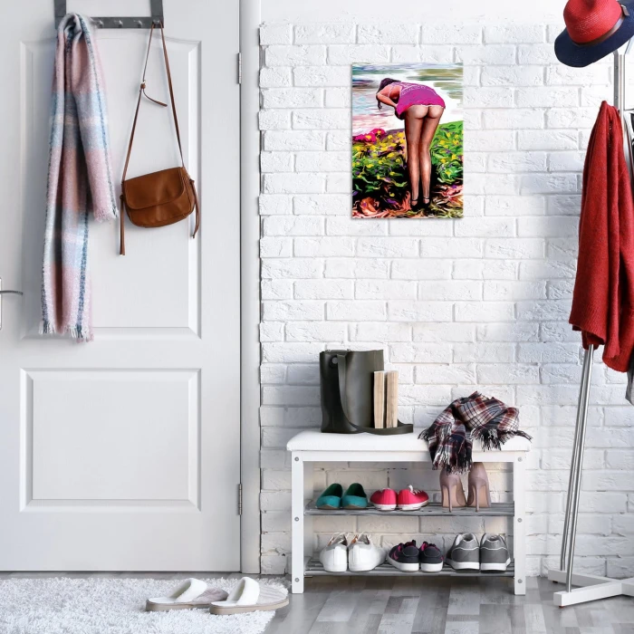 Plakat metalowy Zrywająca kwiaty Prezent