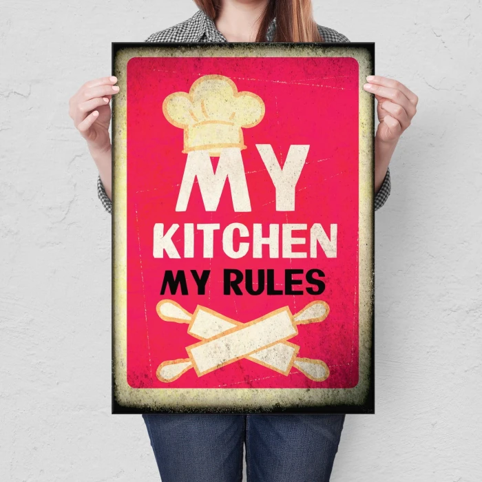 Plakat metalowy My kitchen my rules Prezent