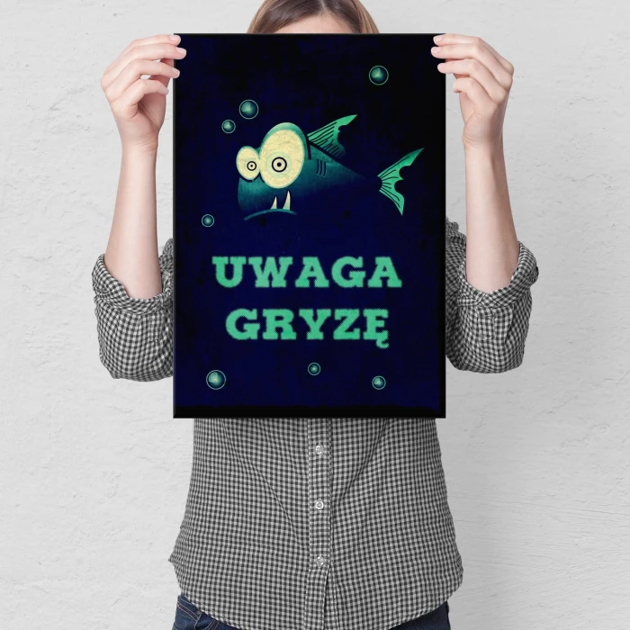 Plakat metalowy Uwaga gryzę Prezent