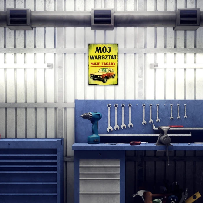 Plakat metalowy Mój warsztat 125p Prezent