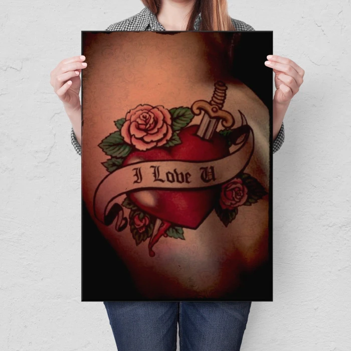 Plakat metalowy Kocham Cię tatuaż Prezent