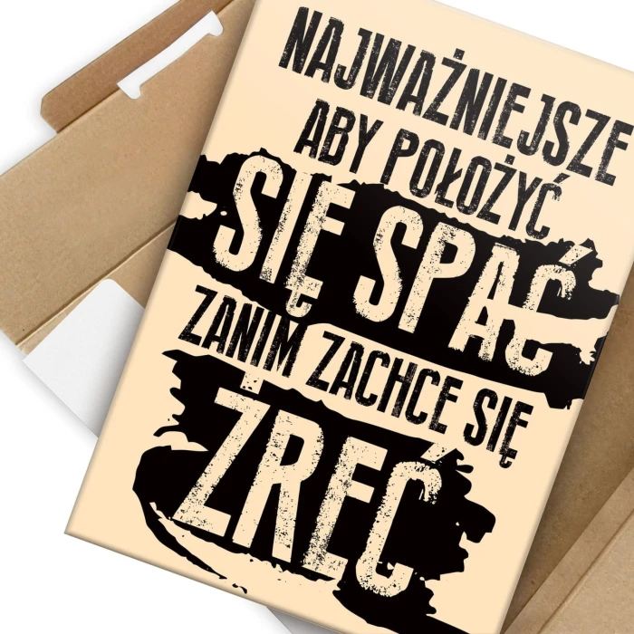 Plakat metalowy Spanie a nie żarcie Prezent